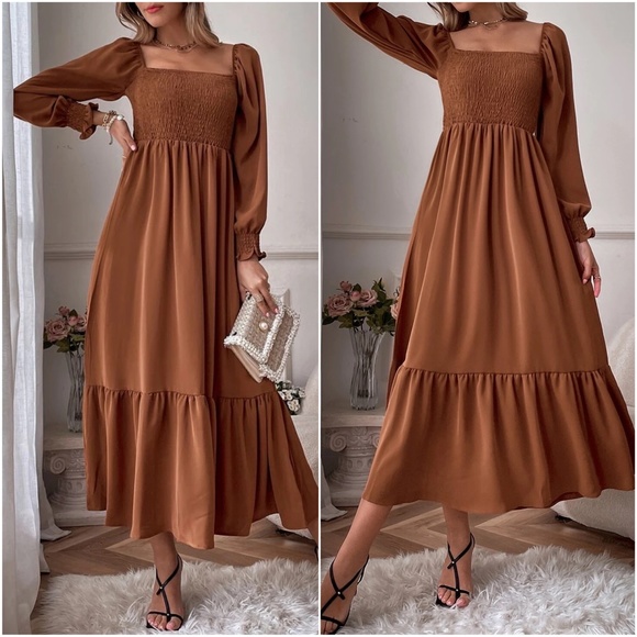 Boho Puff Sleeve Minimalist Ruffle Maxi Dress - Picture 5 of 11